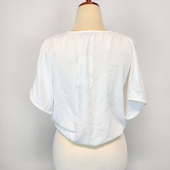 Zara Crossover Blouse Top Size L White Short Sleeve Pullover V-neck Flowy Chic - Picture 3 of 13